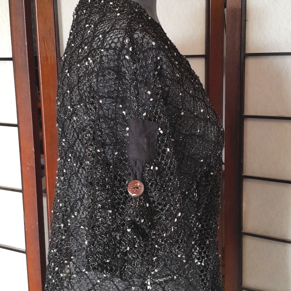 Ultimate Sheer Black Net Women's Short Sleeve Overlay Top Large - Picture 3 of 5